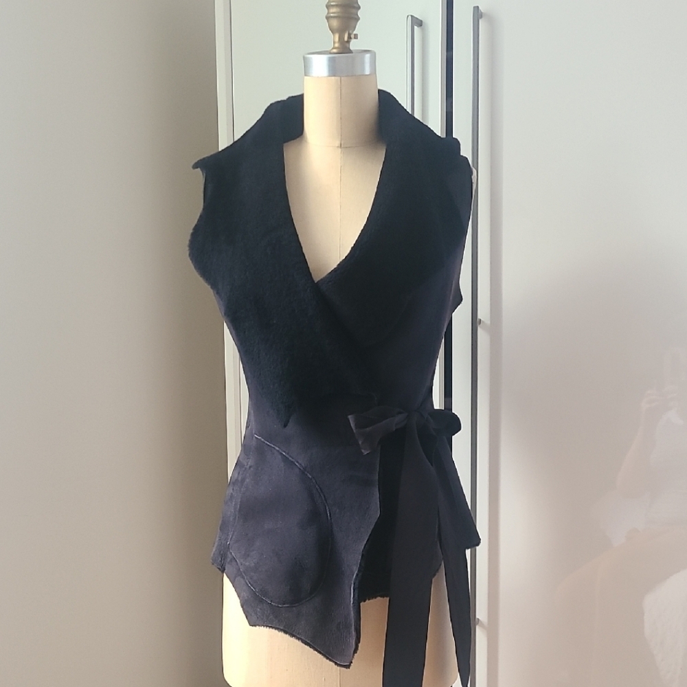 DKNY Navy Blue Wrap Vest with Tie Belt